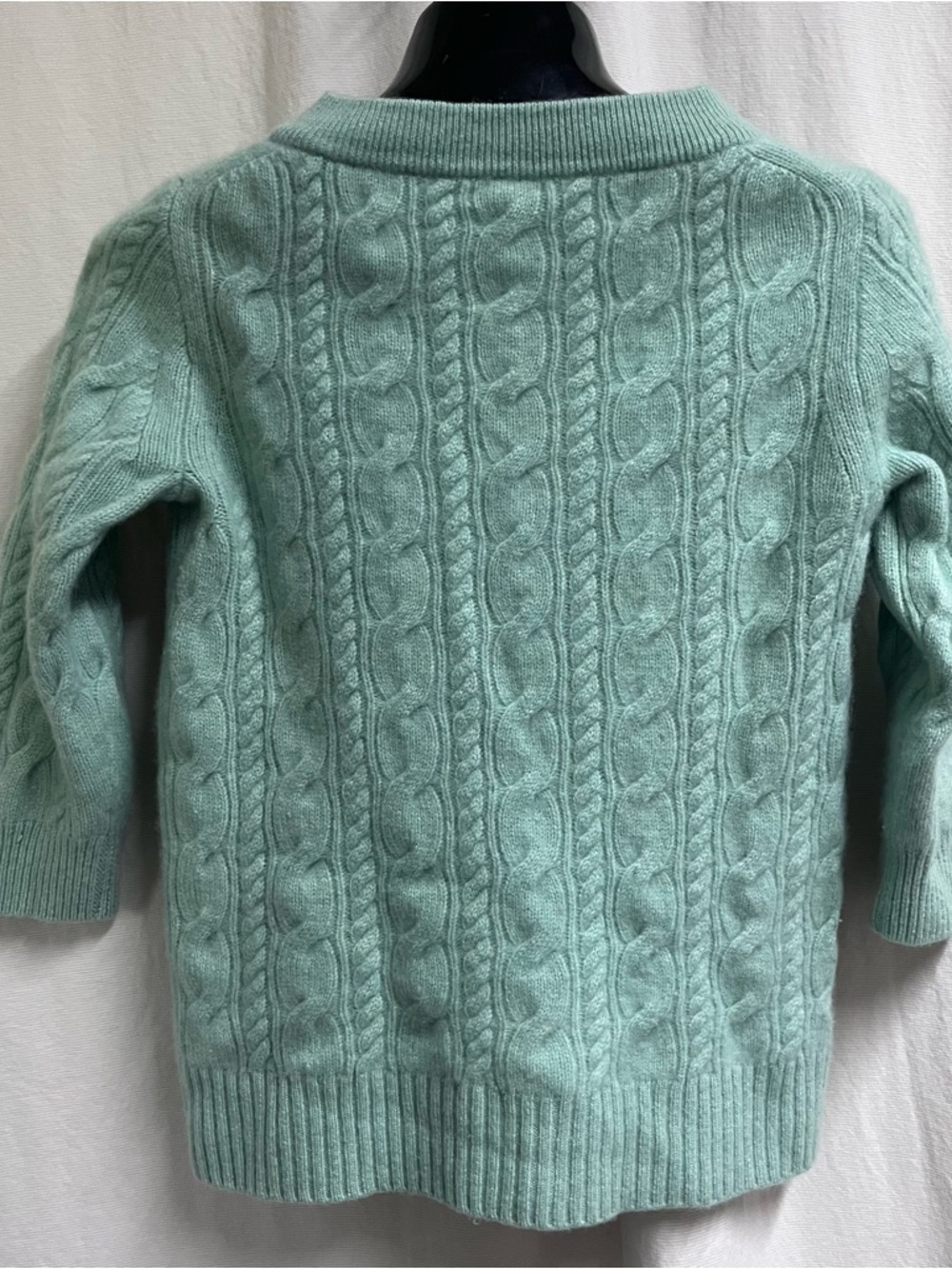 J. Crew Black Label 100% Cashmere 3/4 Sleeve Teal Sweater Medium Cable Knit - Picture 6 of 6